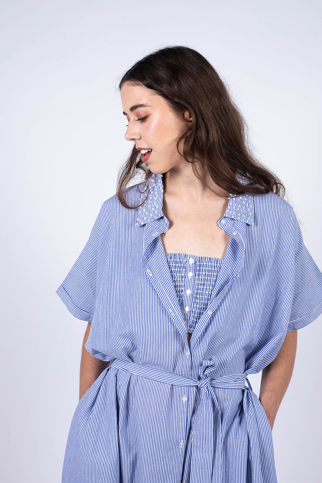 robe chemise mi-longue avec ceinture/top en coton biologique certifié GOTS