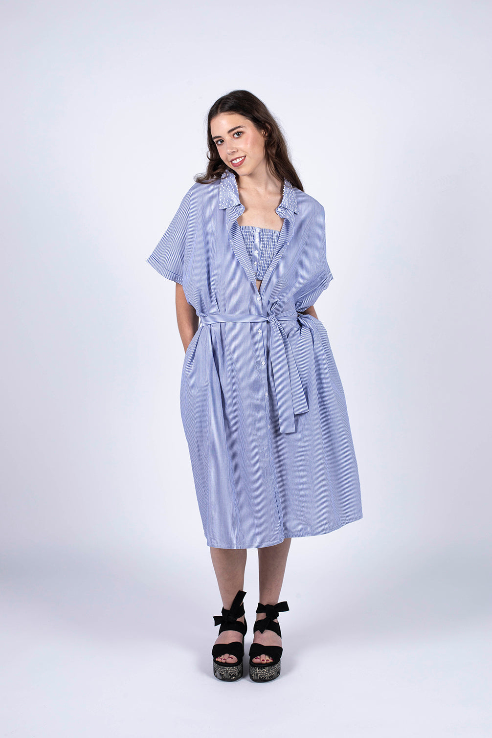 robe bleue longueur mi-mollet en coton bio certifié GOTS