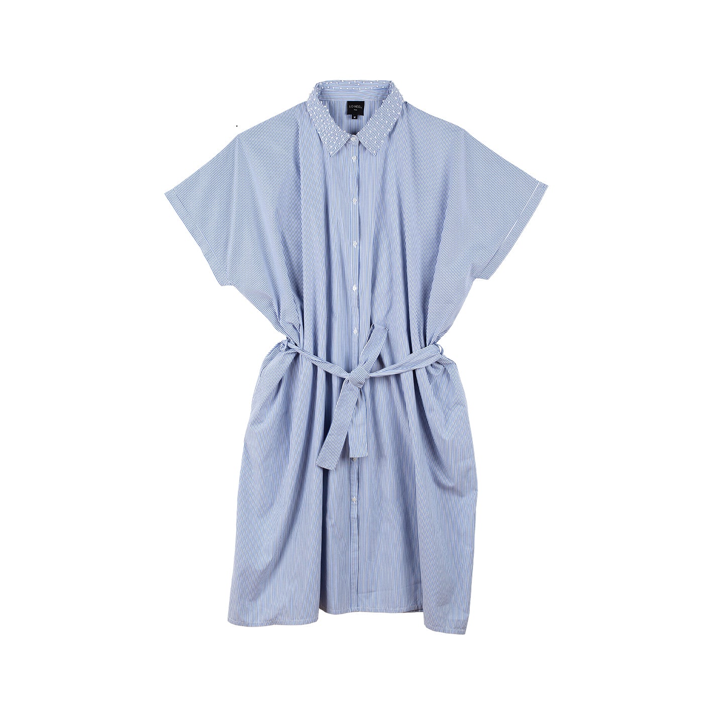robe glam bleue mi-longue col chemise en coton bio
