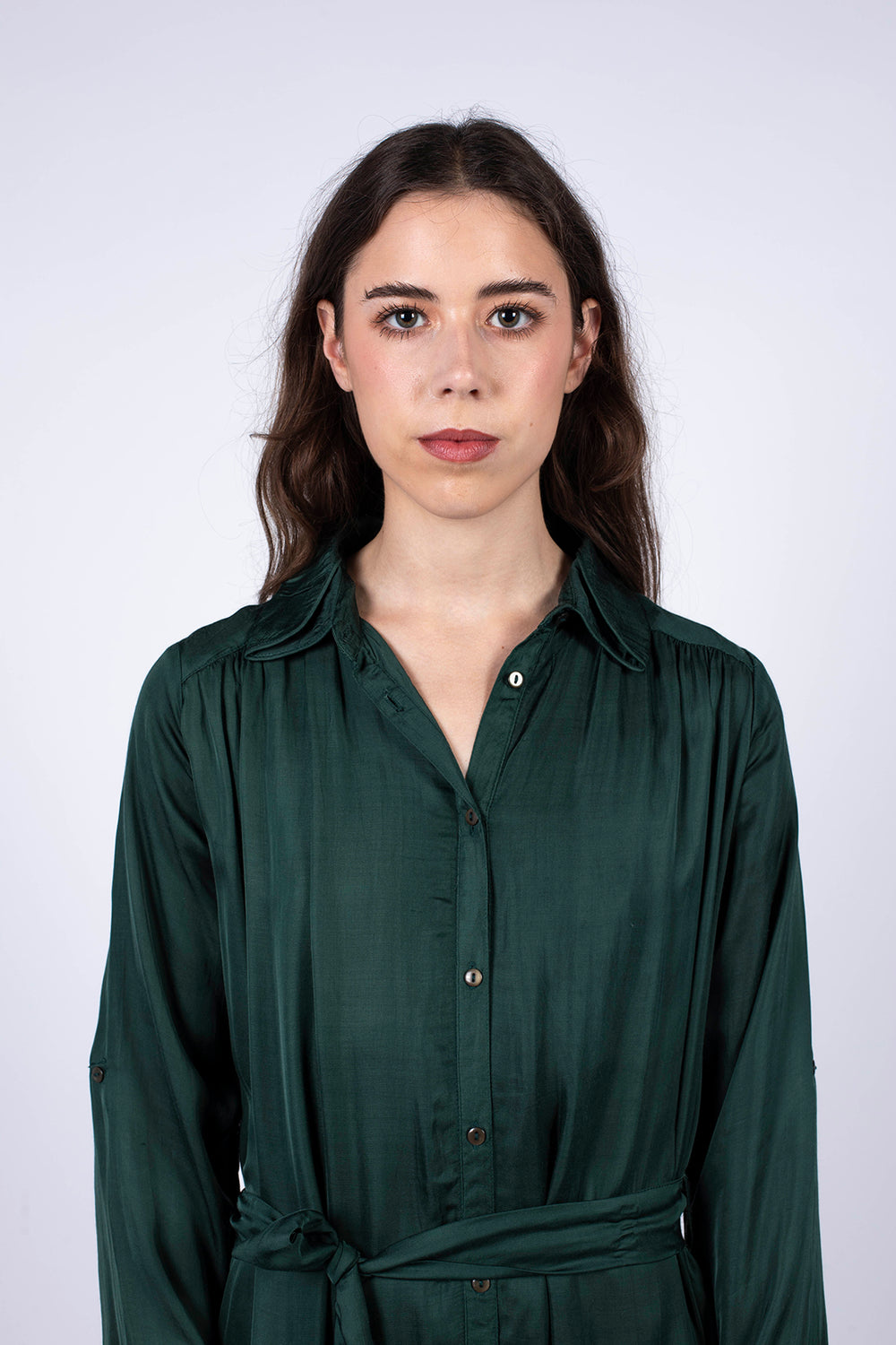 robe chemise émeraude fermeture devant