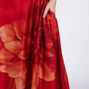 robe rouge longue motif fleurs avec poches made in France
