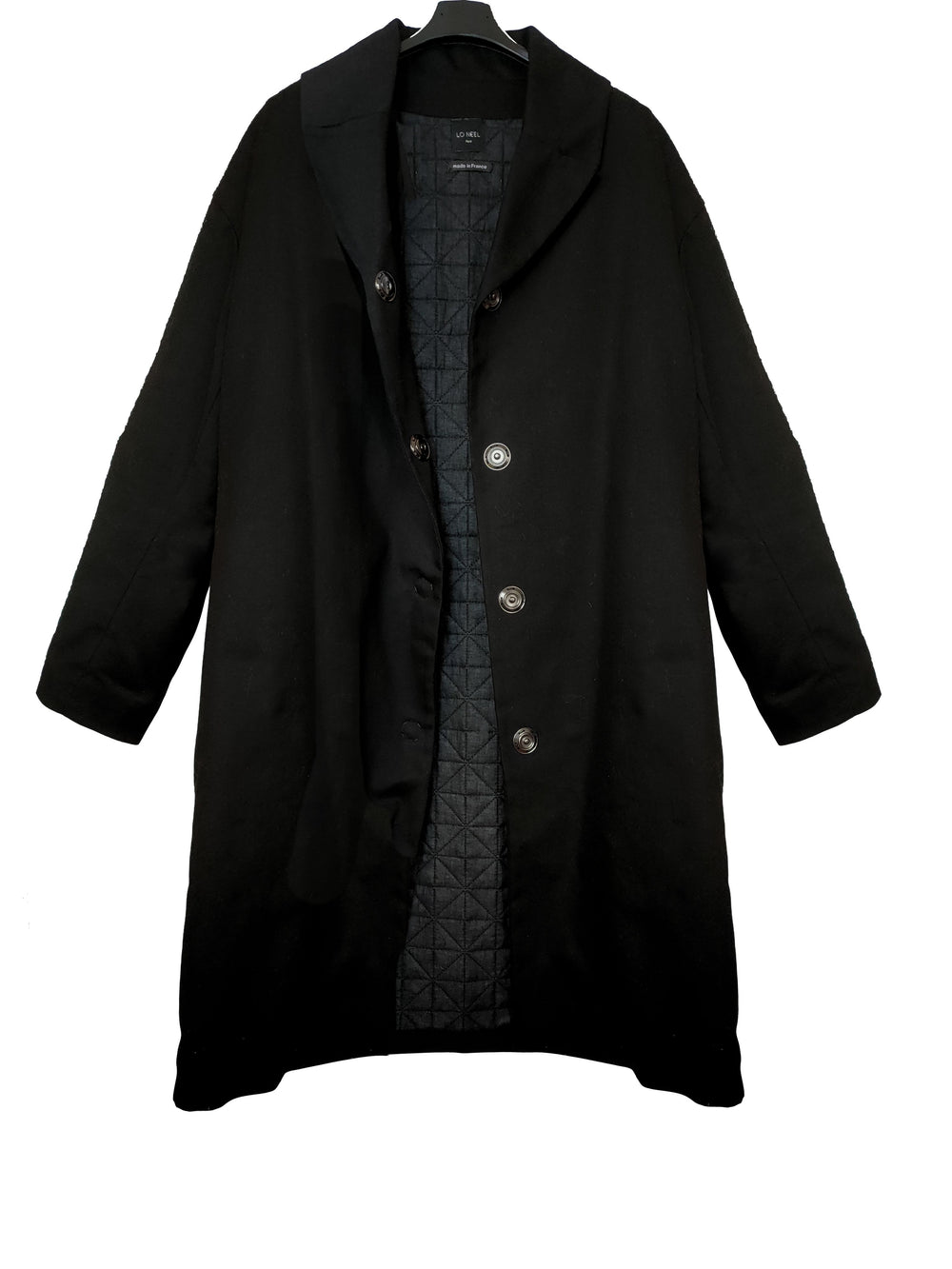 Détail du manteau Chloe doublée matelassé Lo Neel Made in France