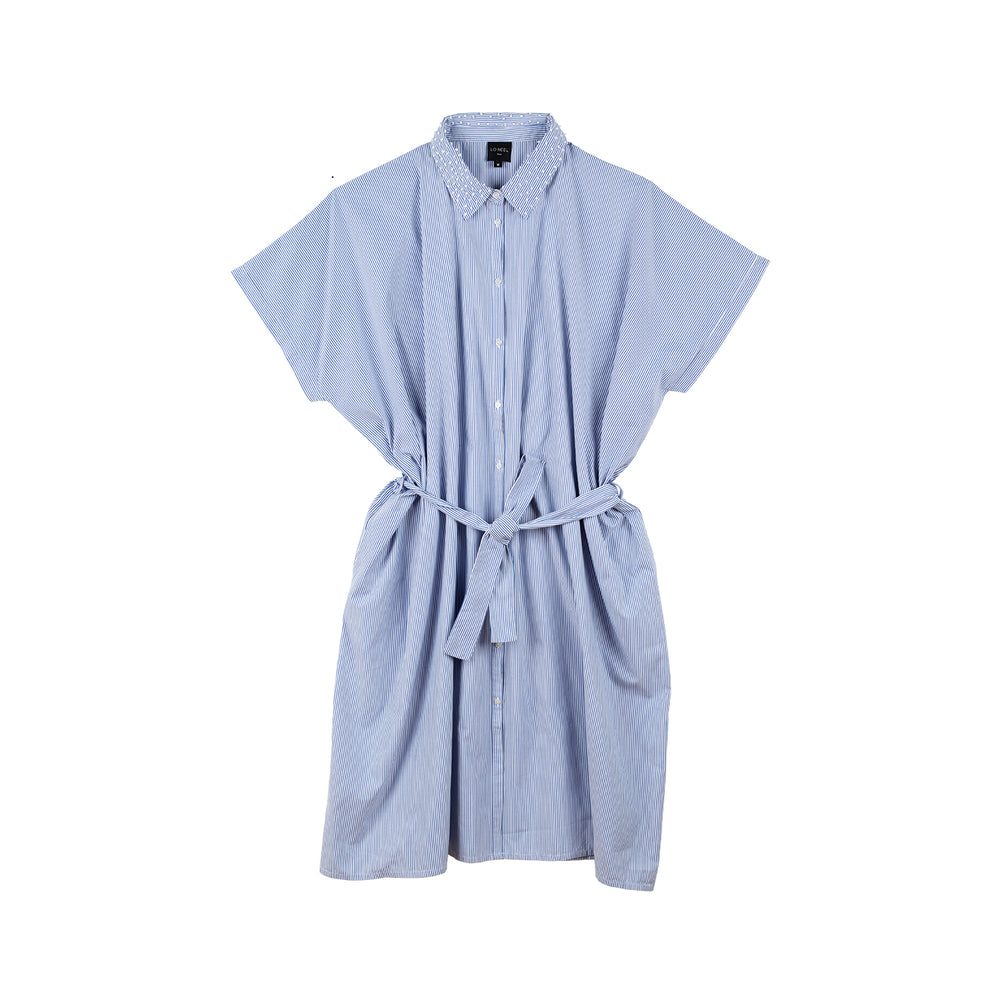 robe glam bleue mi-longue col chemise en coton bio 