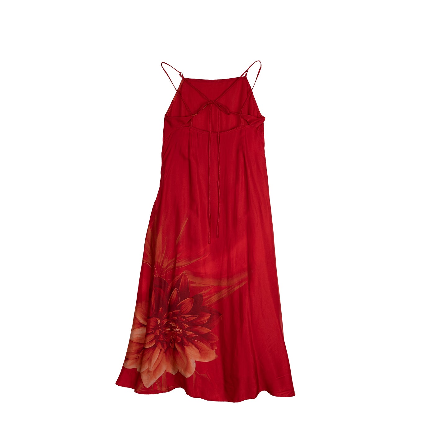 robe fluide rouge dos nu avec bretelles ajustables avec motifs fleurs made in France