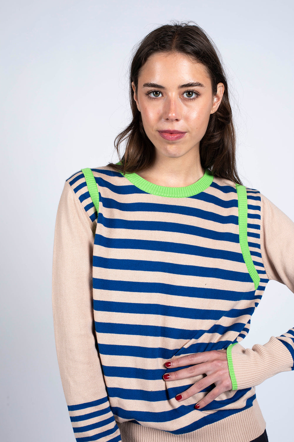 Pull marin face detail vert fluo