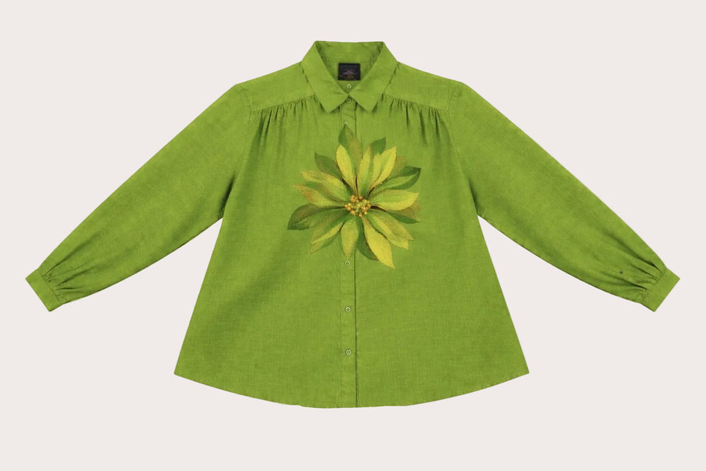Chemise verte Hila en coton biologique GOTS, vue de face