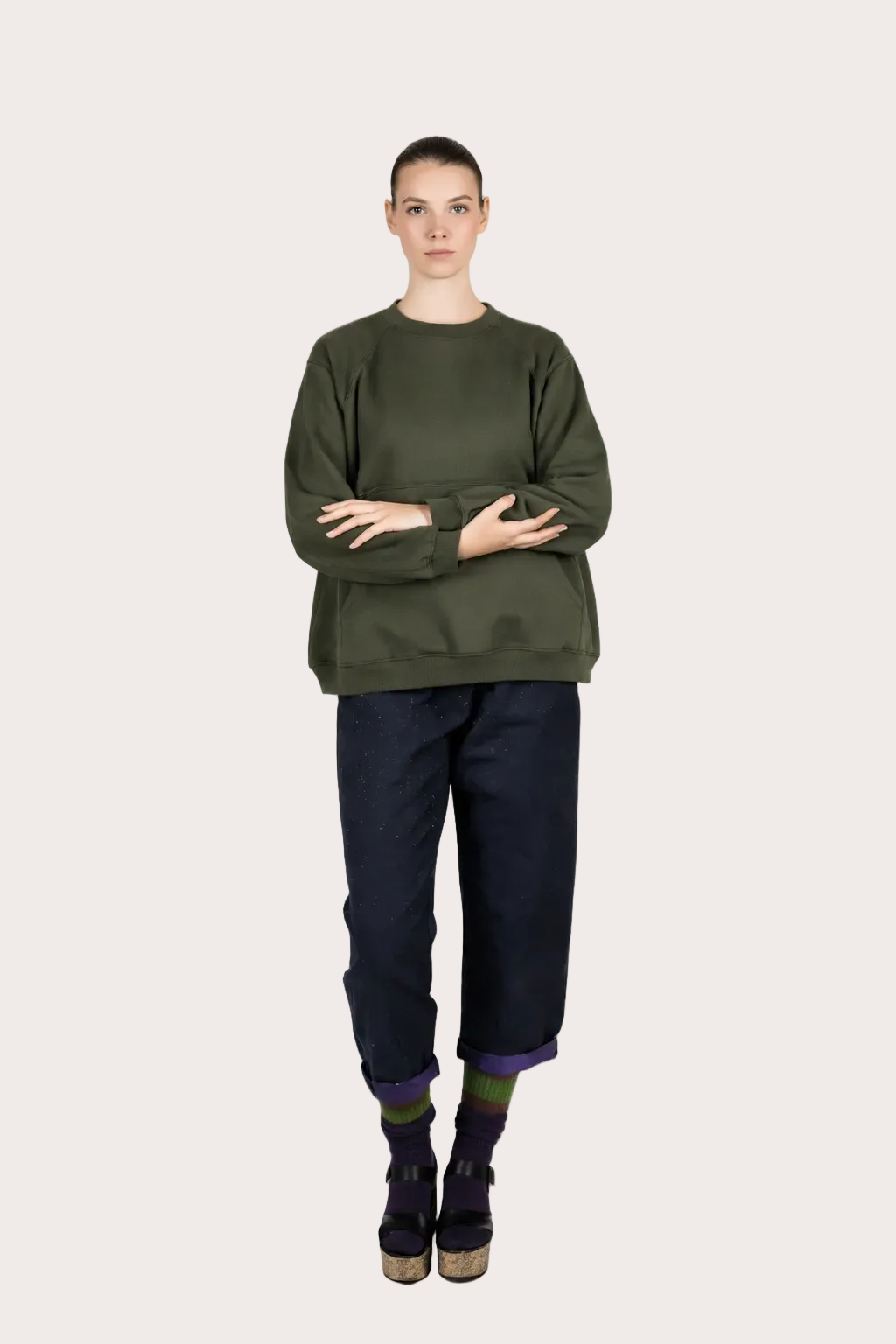 Sweat Aurore kaki en coton upcyclé