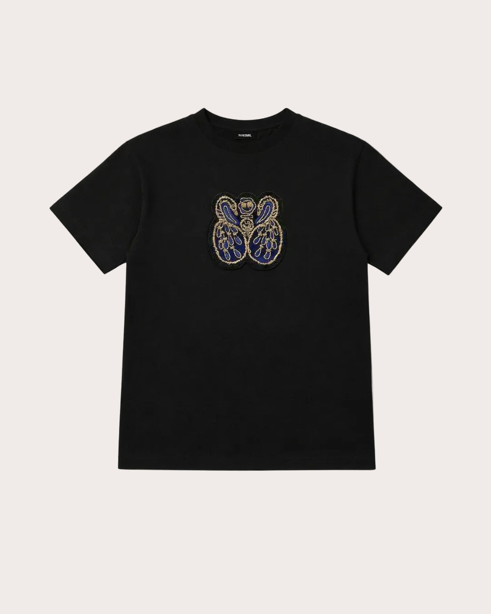 T-shirt Ocean noir unisex fabrication française en coton biologique avec un motif central brodé
